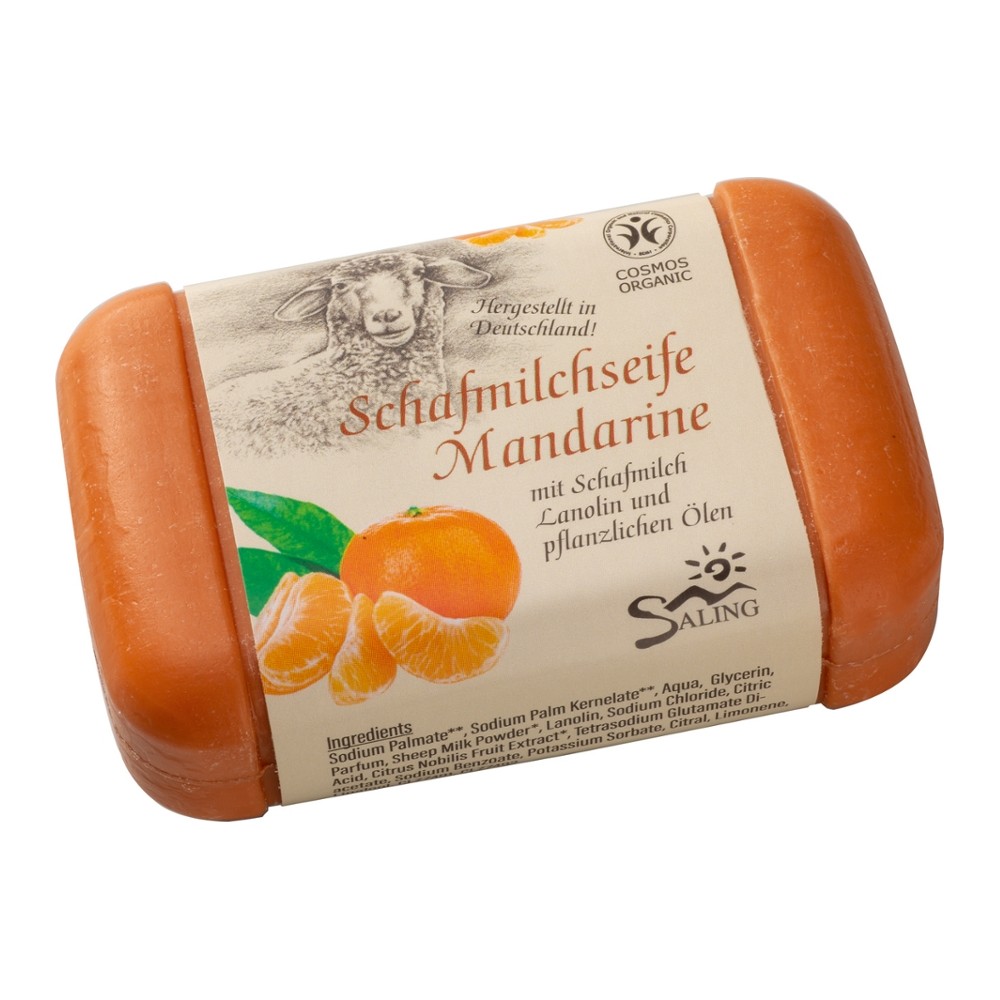 Schafmilchseife Mandarine mit Banderole, cosmos organic zertifiziert // Saling