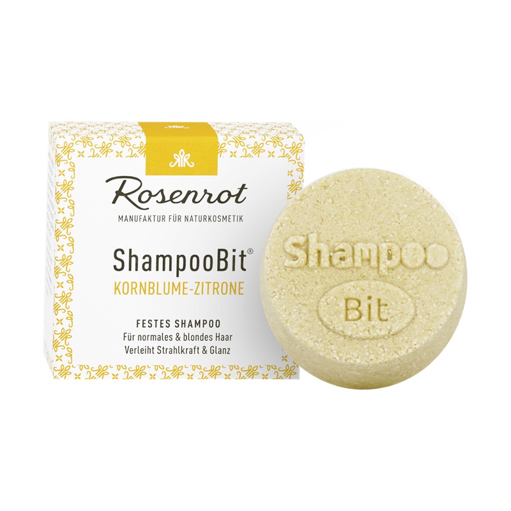festes ShampooBit® Kornblume-Zitrone - 55g - in Schachtel // Rosenrot Naturkosmetik