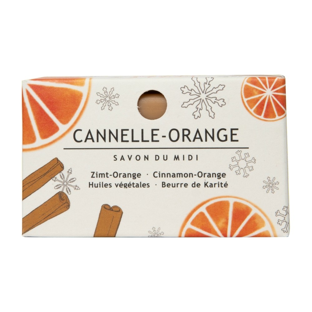 Seife mit Karité-Butter Zimt-Orange 100g ZeroPlastic im Karton // Savon du Midi