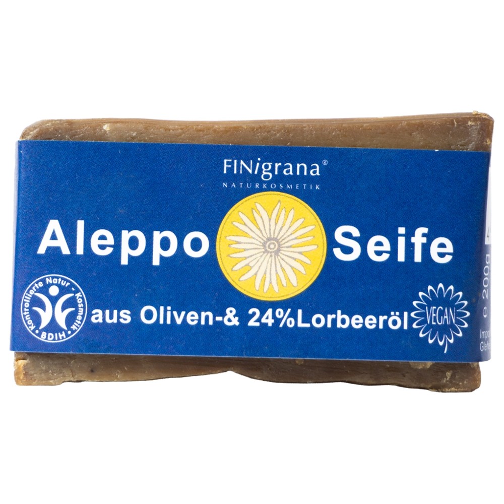 FINigrana Aleppo Seife, Olive & 24% Lorbeeröl, 200g traditionell handgeschnitten // FINigrana® Naturkosmetik
