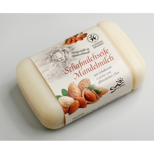 Schafmilchseife Mandelmilch, 100g Stück Banderole, cosmos organic zertifiziert // Saling