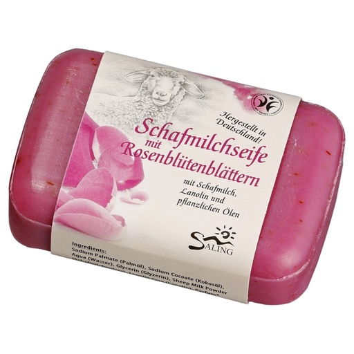 [40463] Schafmilchseife Rose pink 100g mit Banderole, BDIH zertifizie // Saling